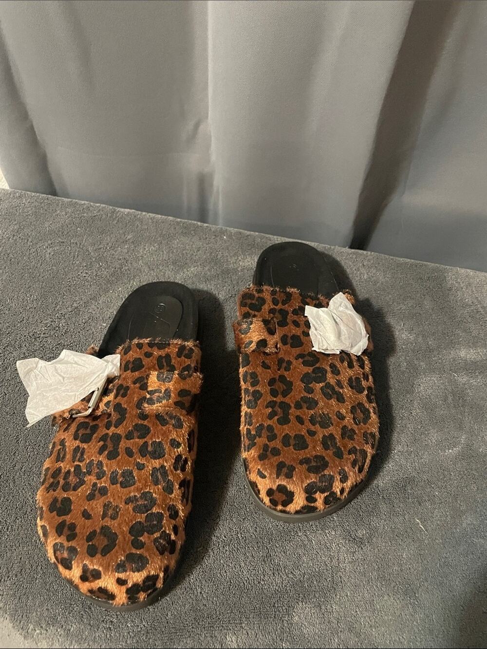 Leopard Print Faux Fur Mule Clogs - Women's Slip-On Slides